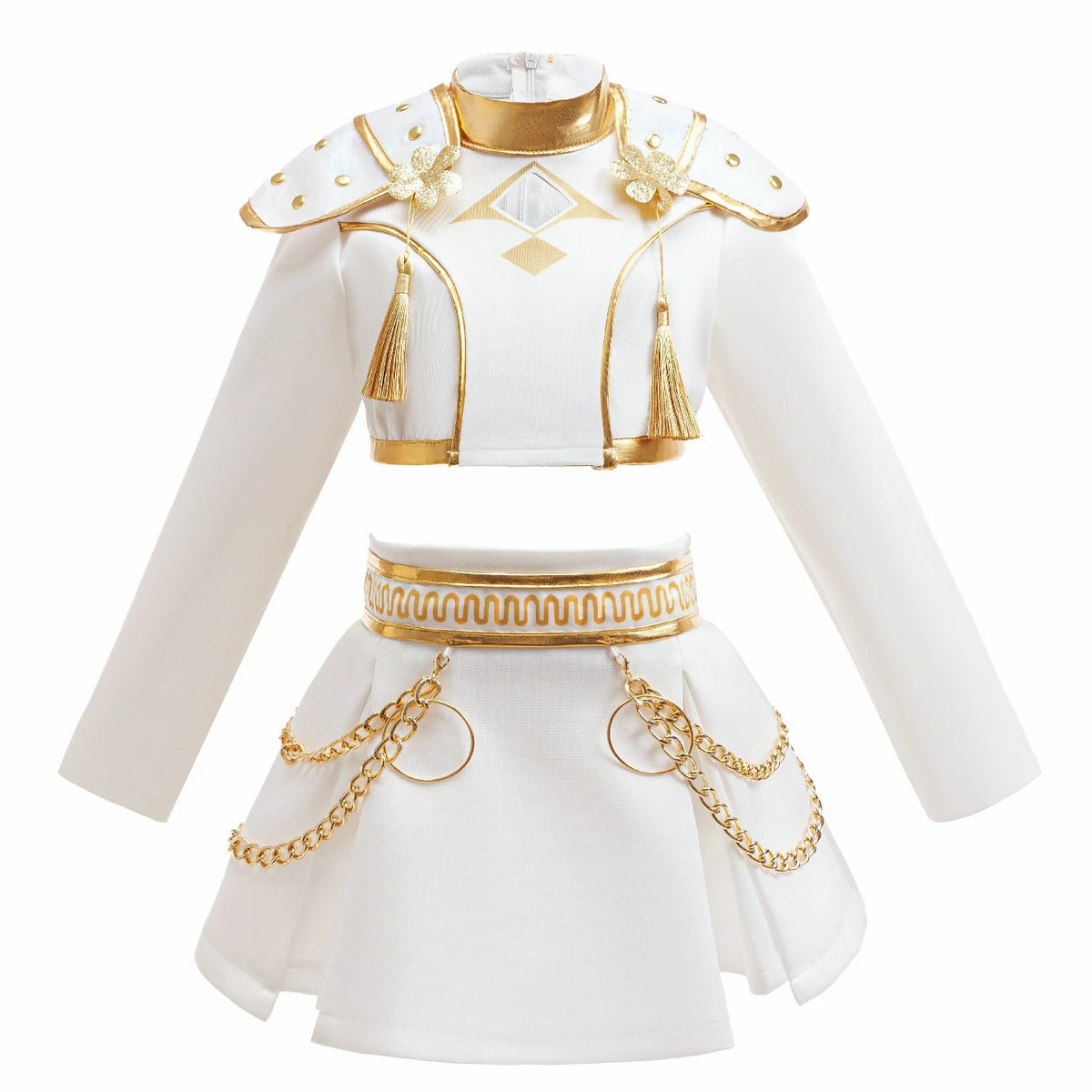 Girls White K-Pop Stage Hero Costume