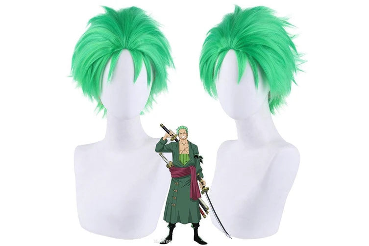 Short Green Anime Swordsman Wig Sword