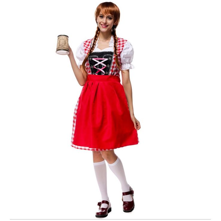 Women's Vintage Red Checked Oktoberfest Dirndl Costume