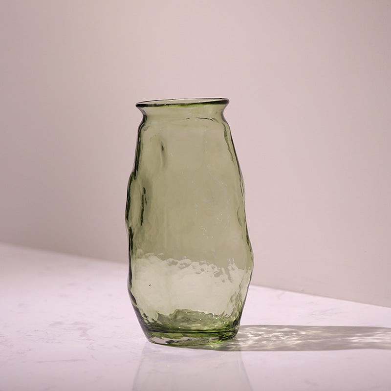 Green Transparent Irregular Hammered Glass Flower Vase – view 6