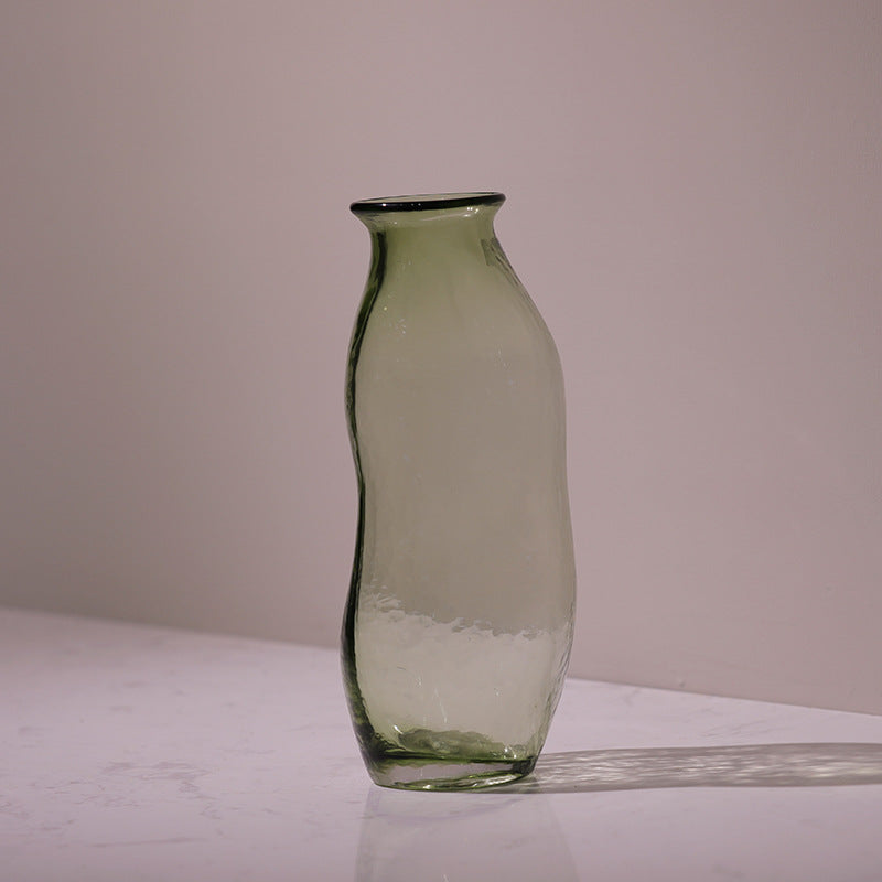 Green Transparent Irregular Hammered Glass Flower Vase – view 8