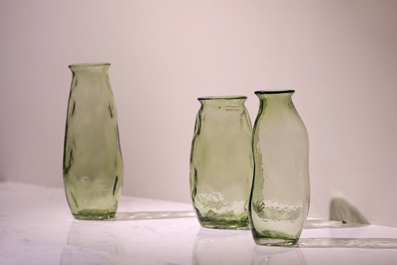 Green Transparent Irregular Hammered Glass Flower Vase – view 5