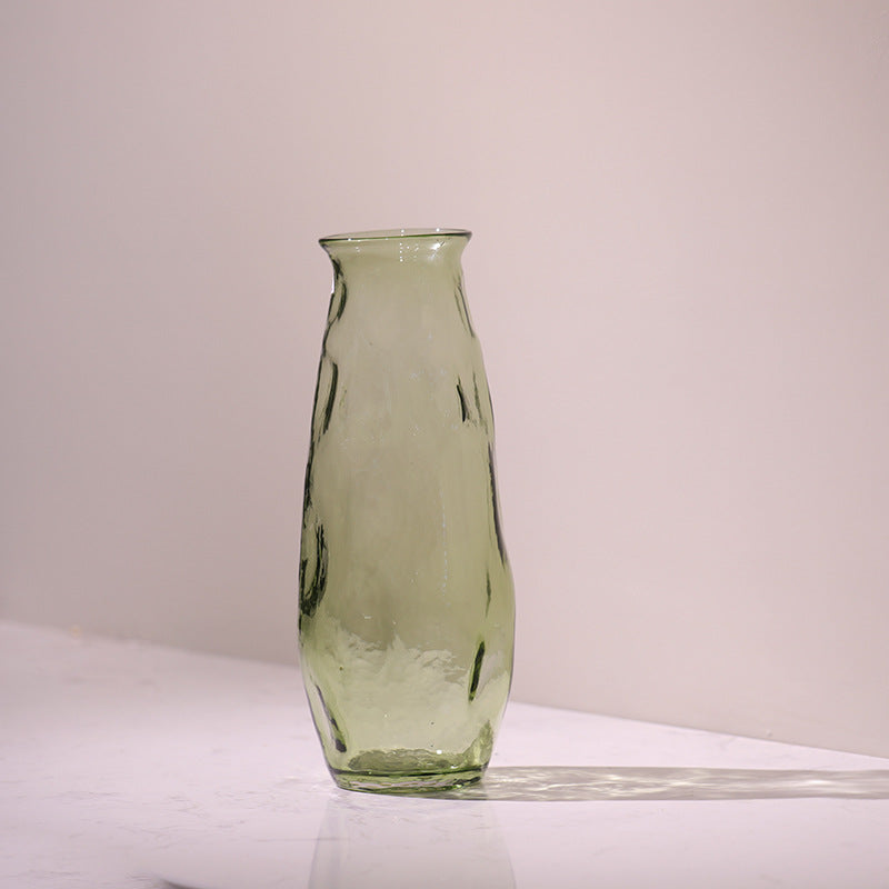 Green Transparent Irregular Hammered Glass Flower Vase – view 7