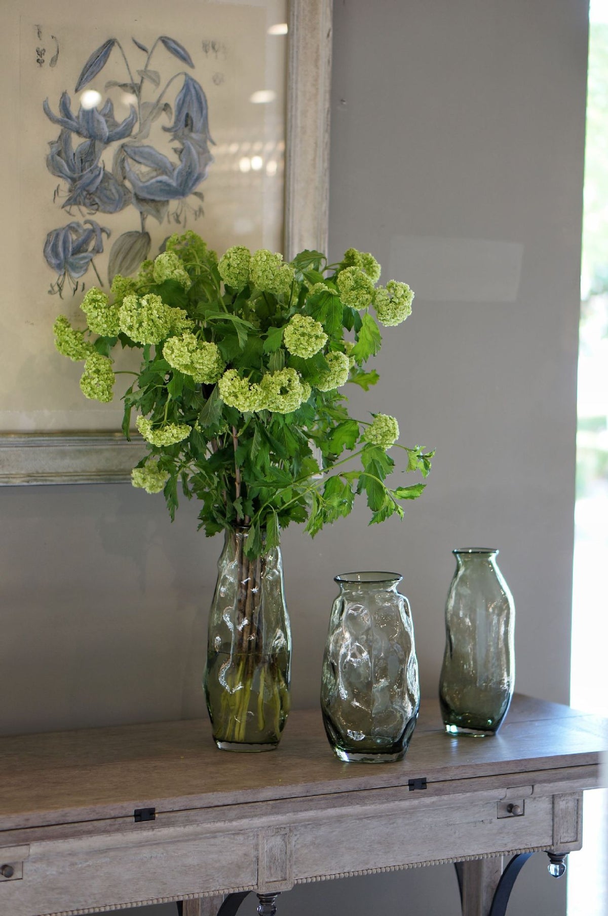 Green Transparent Irregular Hammered Glass Flower Vase – view 2