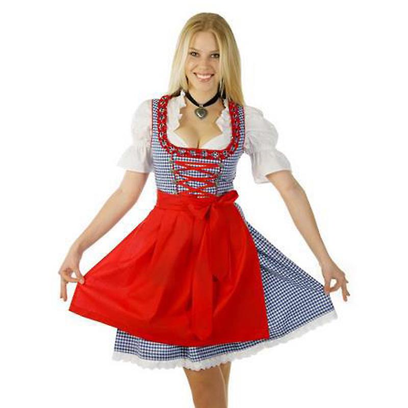 Women's Oktoberfest Bavarian Beer Maid Vintage Blue Checked Dress