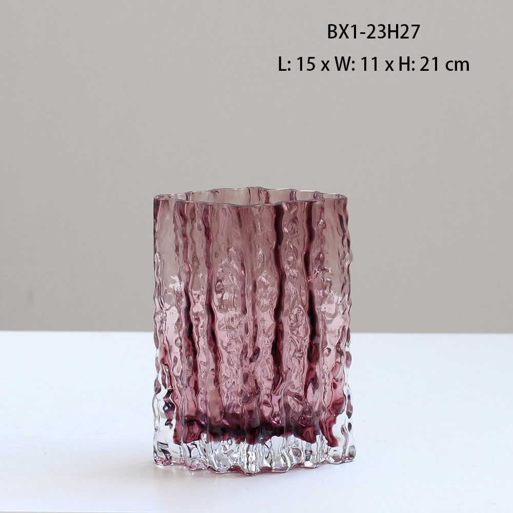 Modern Glass Glacier Flower Vase Pink – view 5