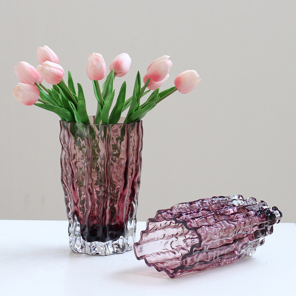 Modern Glass Glacier Flower Vase Pink – view 2