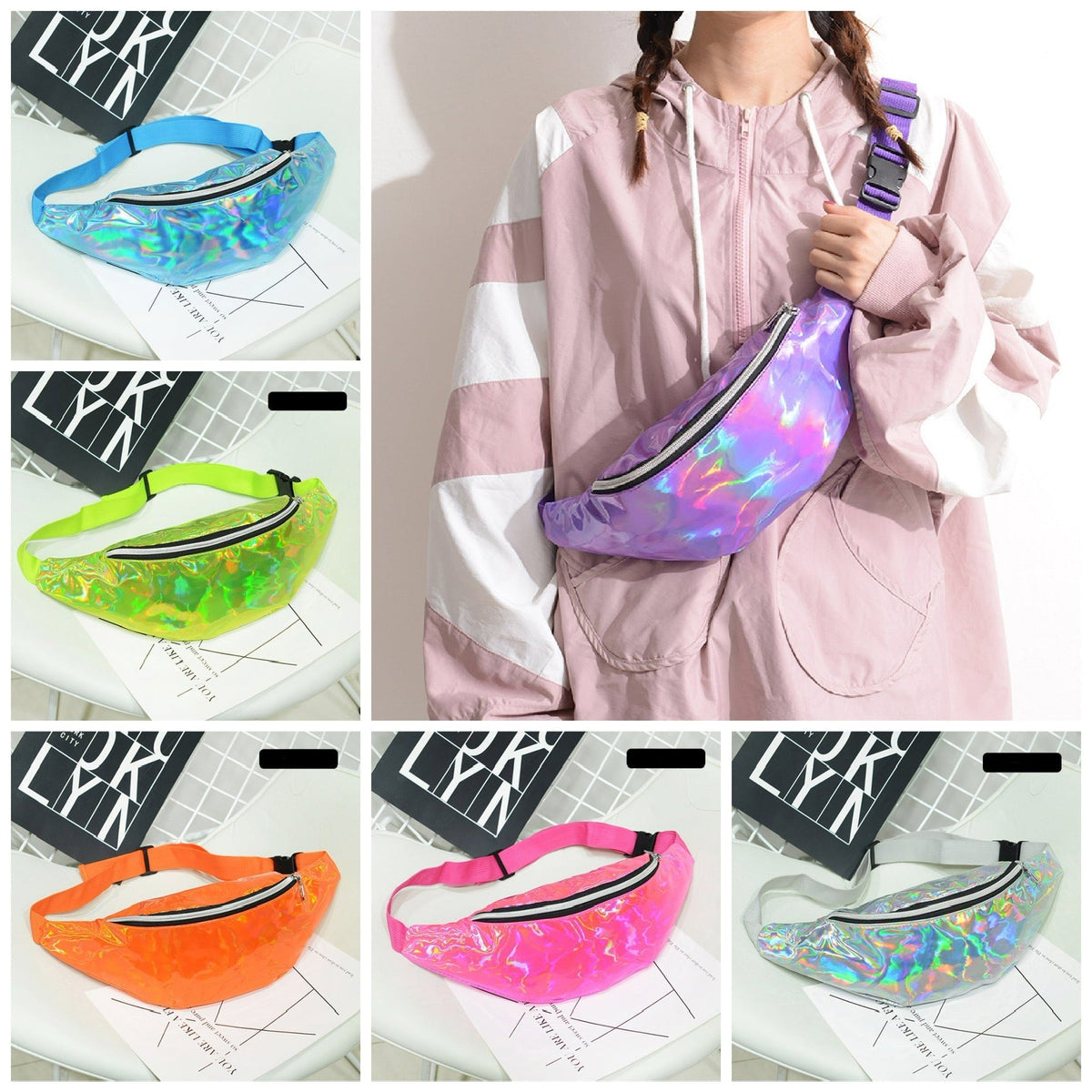 80s Neon Holographic Bum Bag