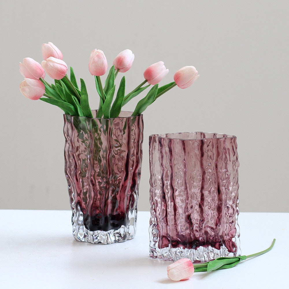 Modern Glass Glacier Flower Vase Pink