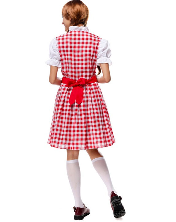 Women's Vintage Red Checked Oktoberfest Dirndl Costume