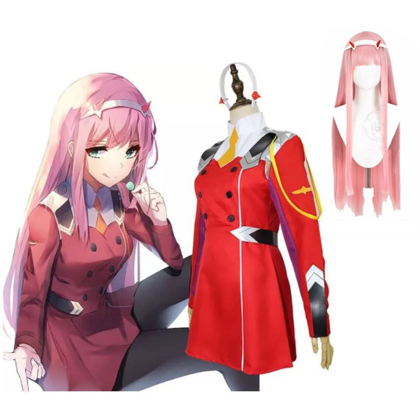 Pink-Haired Pilot Uniform Cosplay Dress & Wig