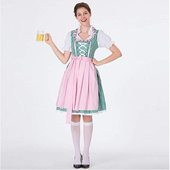Women's Vintage Green Checked Oktoberfest Dirndl Costume