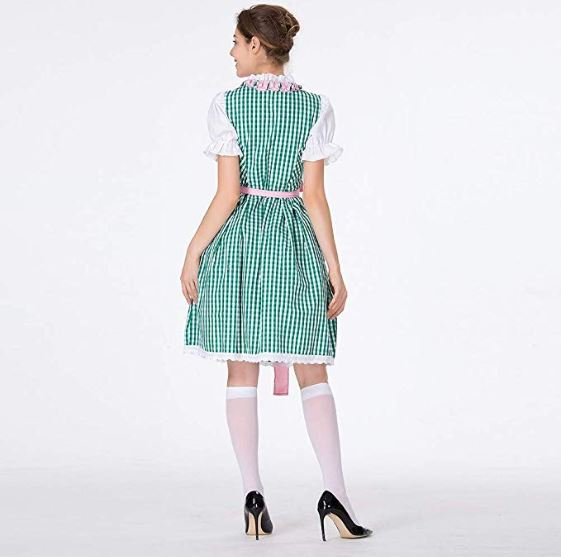 Women's Vintage Green Checked Oktoberfest Dirndl Costume