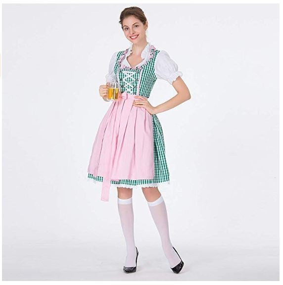 Women's Vintage Green Checked Oktoberfest Dirndl Costume
