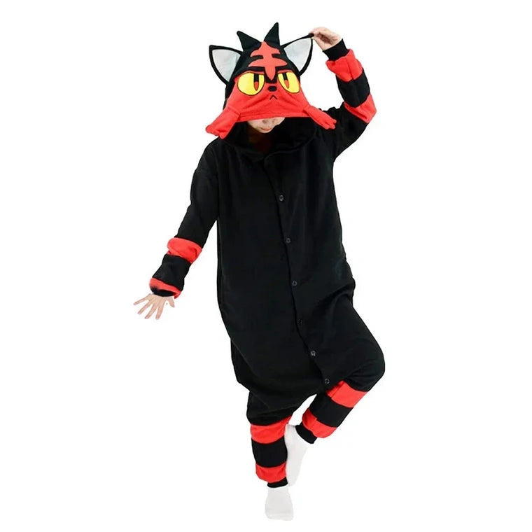 Black and Red Fire Cat Kigurumi Onesie Pyjamas