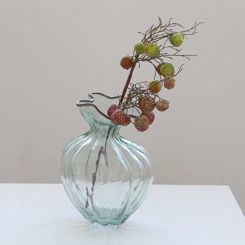 Nordic Style Handblown Transparent Wavy Decorative Glass Vase – view 4