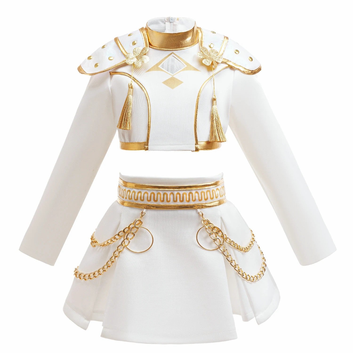 Girls White K-Pop Stage Hero Costume