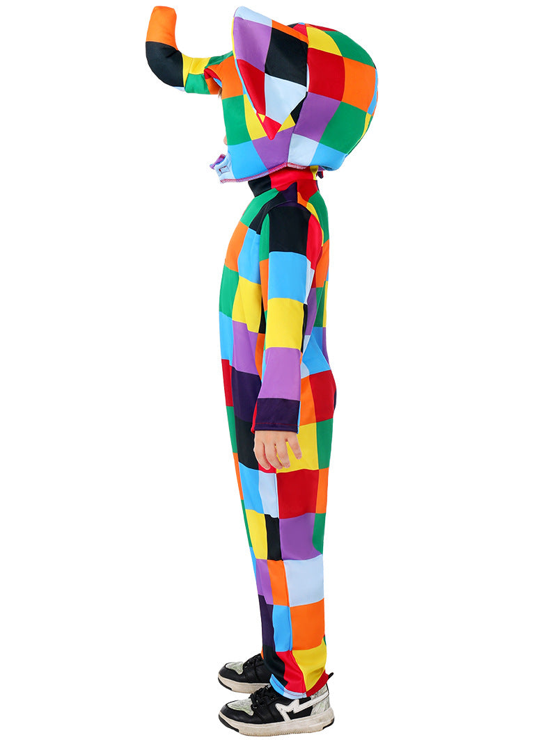 Kids Colourful Patchwork Elephant Costume – view 2