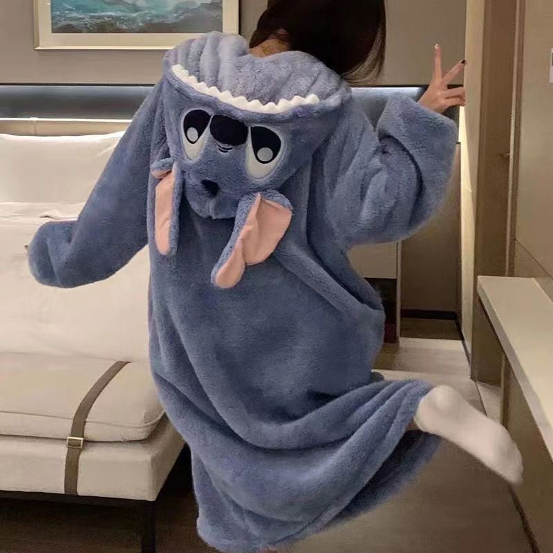 Blue Alien Hooded Fleece Robe