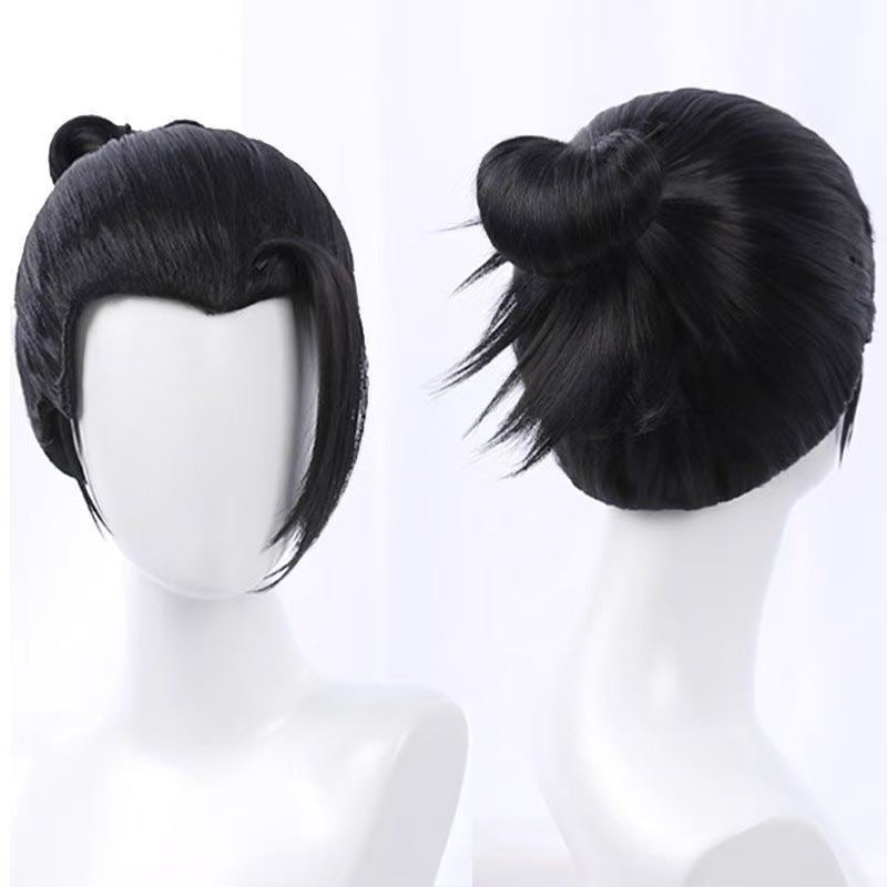 Adult Black Bun Sorcerer Wig Anime Costume – view 2