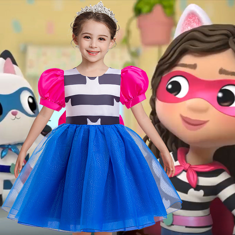 Girls Pink Cat Dollhouse Dress
