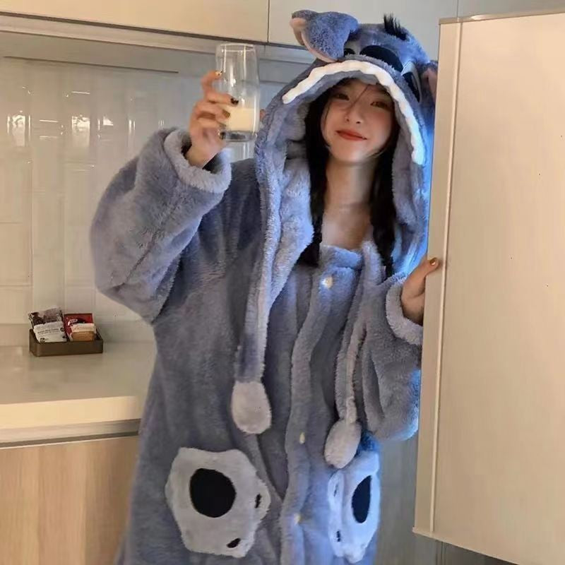 Blue Alien Hooded Fleece Robe