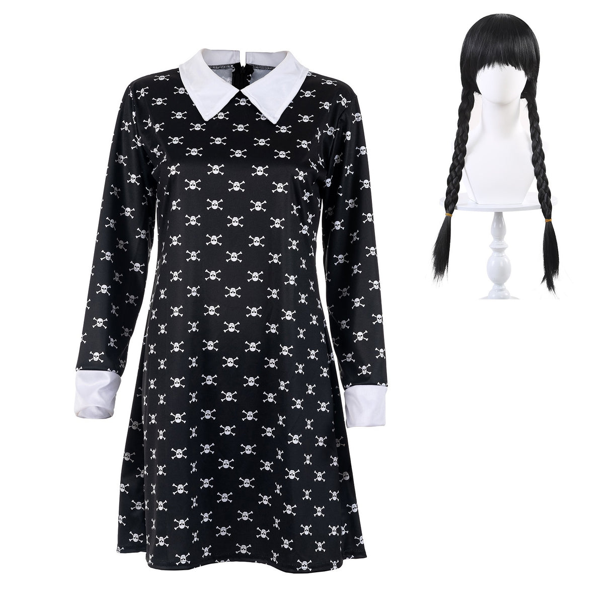 Black Gothic Schoolgirl Costume with Wig