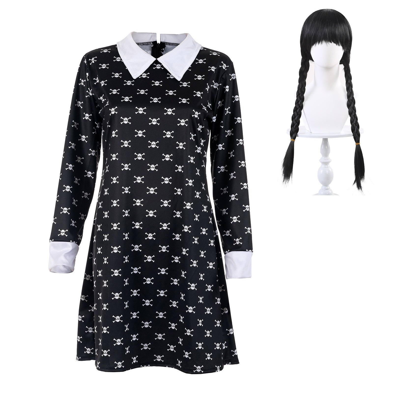 Black Gothic Schoolgirl Costume with Wig