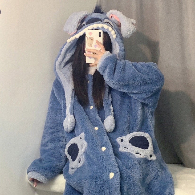 Blue Alien Hooded Fleece Robe