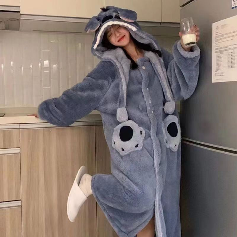 Blue Alien Hooded Fleece Robe