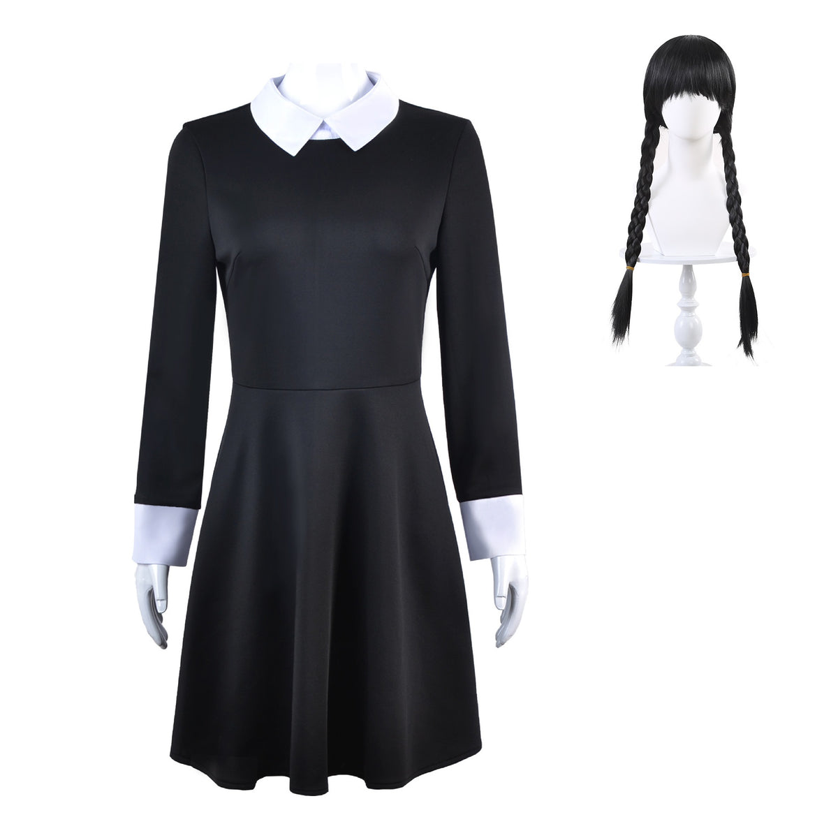 Black Gothic Schoolgirl Costume with Wig