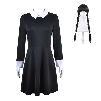 Black Gothic Schoolgirl Costume with Wig