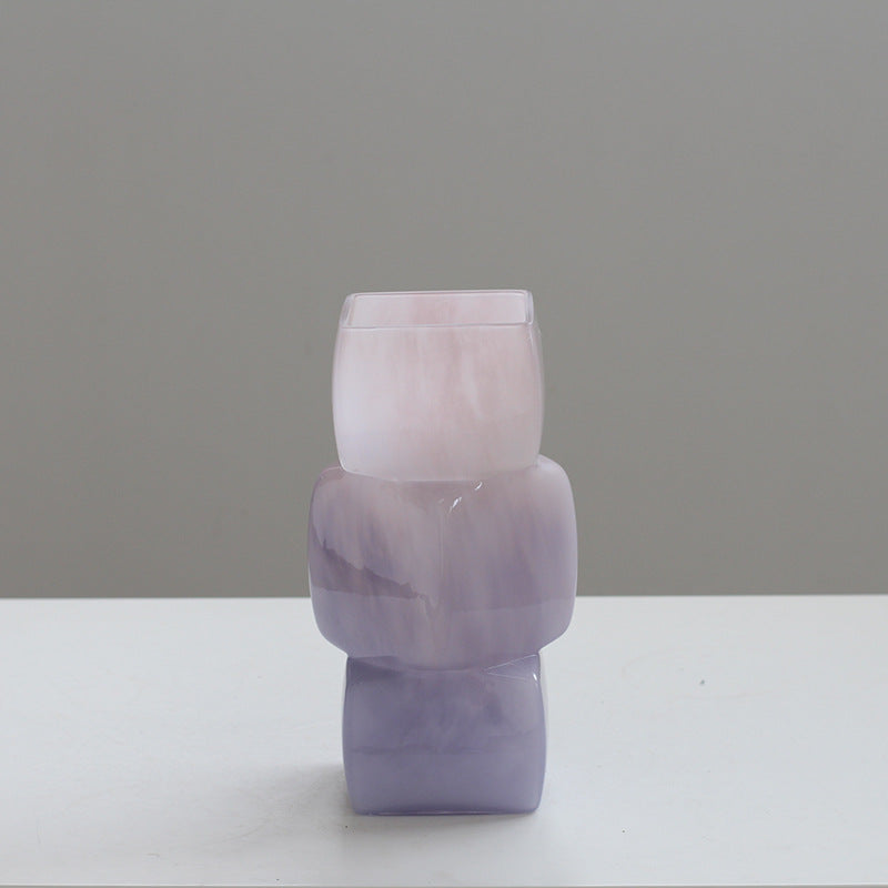 Modern Geometric Stacked Cube Design Glass Vase – view 2