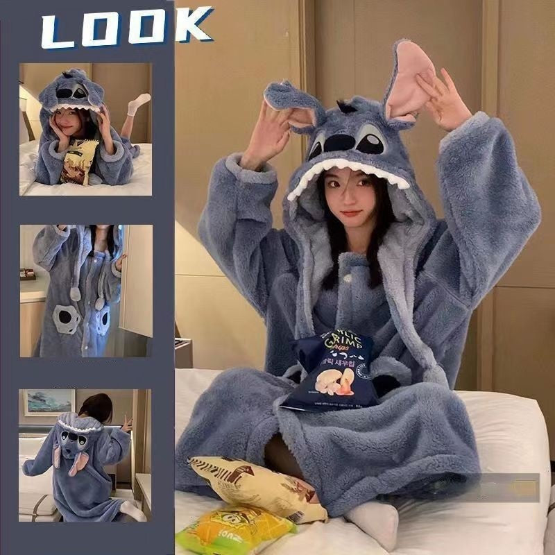 Blue Alien Hooded Fleece Robe