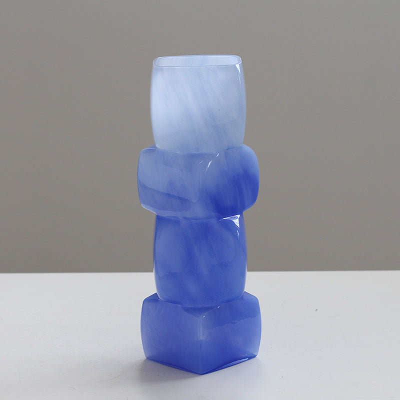 Modern Geometric Stacked Cube Design Glass Vase – view 3