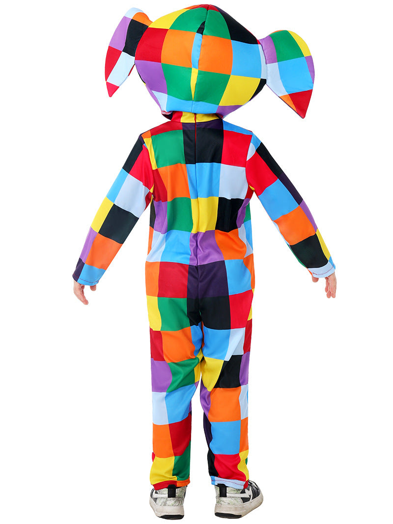 Kids Colourful Patchwork Elephant Costume – view 3