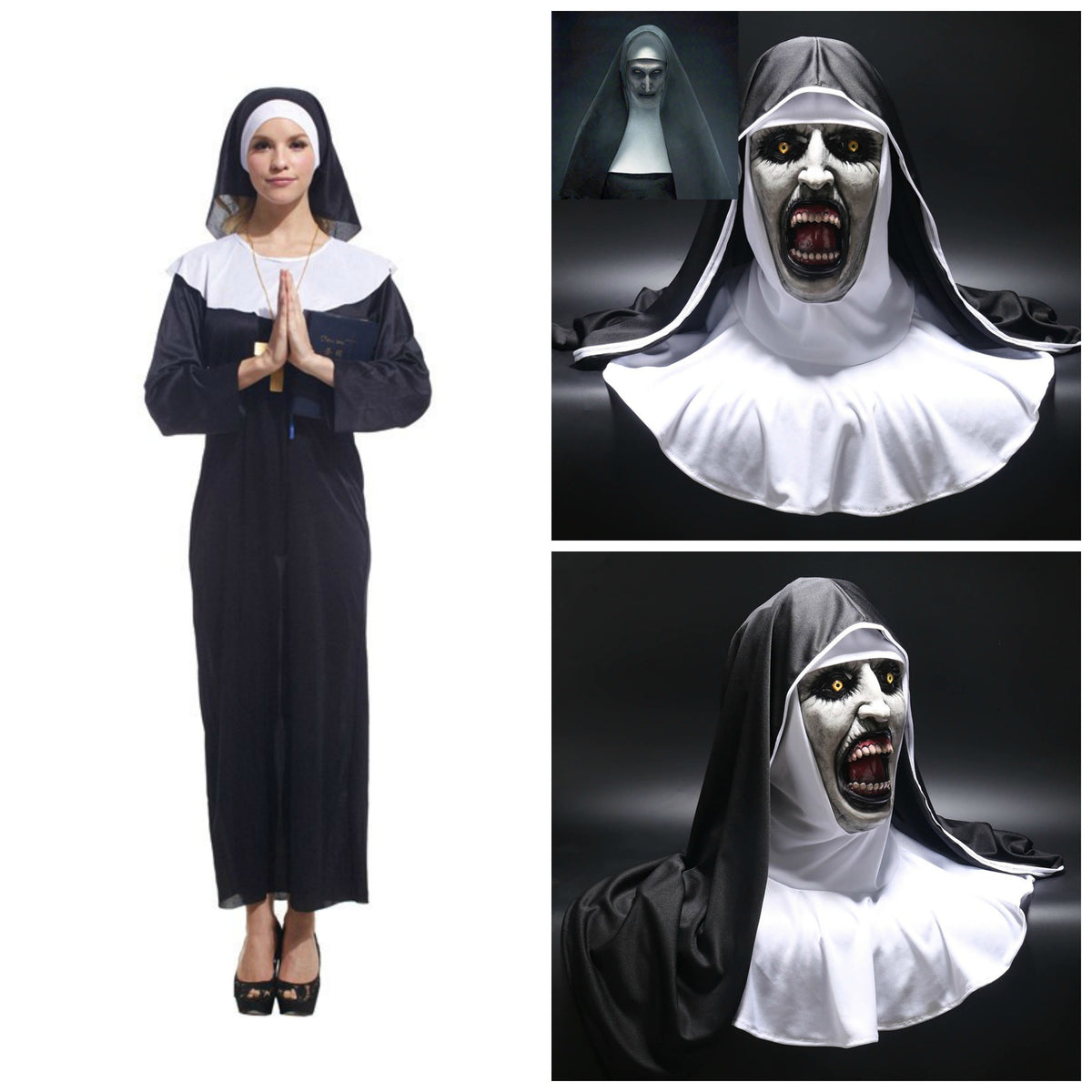 Adult Horror Nun with Cross and Mask Costume