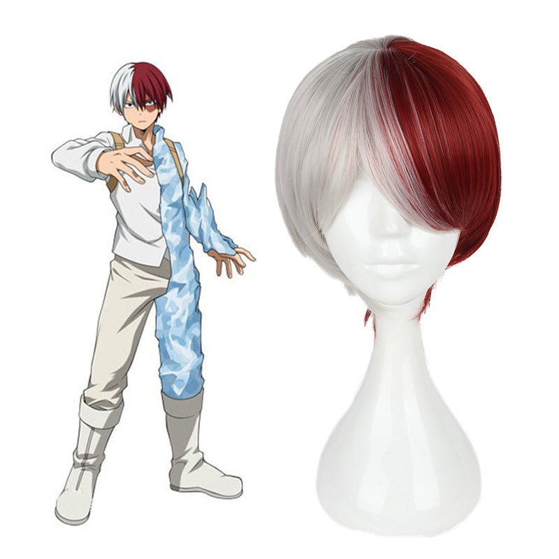Half Red Half White Anime Hero Wig