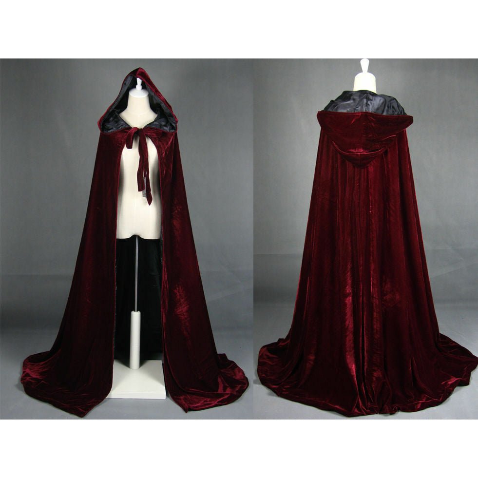 Burgundy Medieval Velvet Hooded Cloak