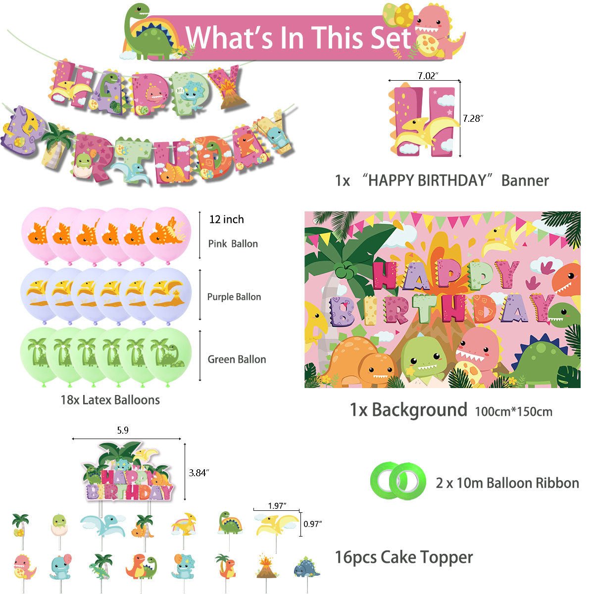 Cute Dinosaur Birthday Party Decorations Set