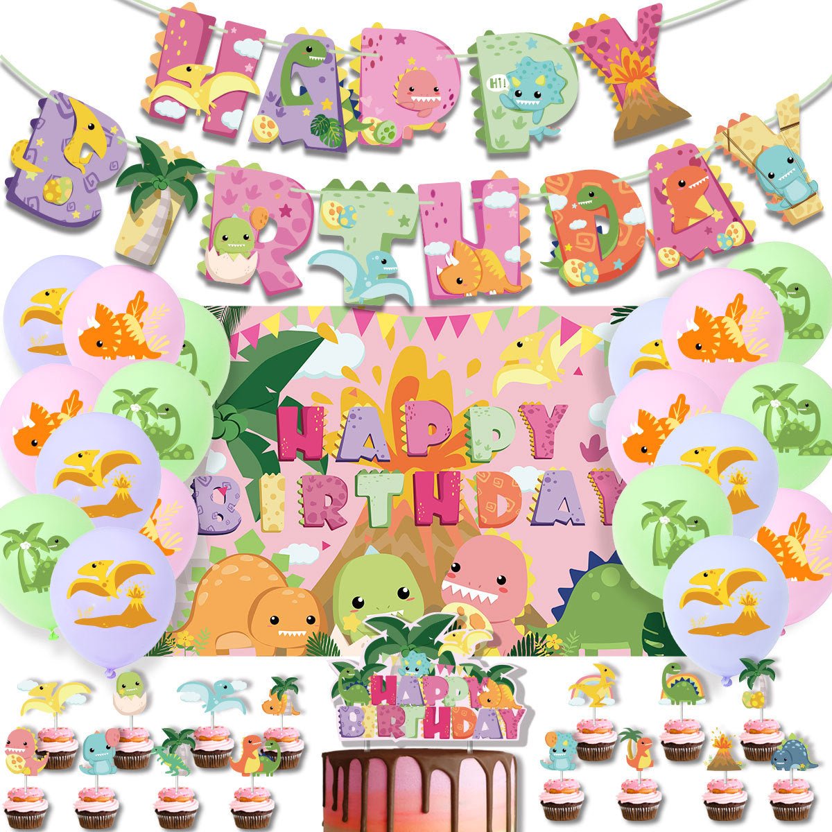 Cute Dinosaur Birthday Party Decorations Set