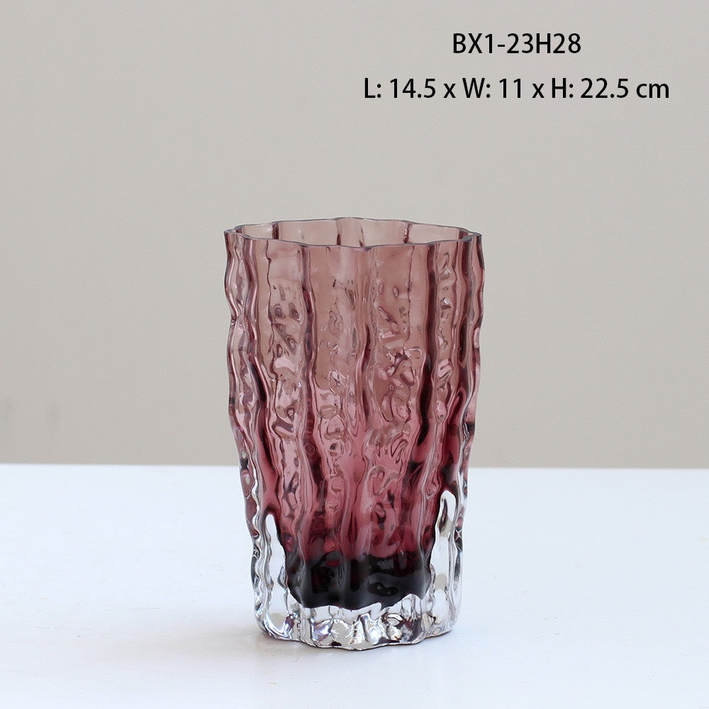 Modern Glass Glacier Flower Vase Pink – view 4