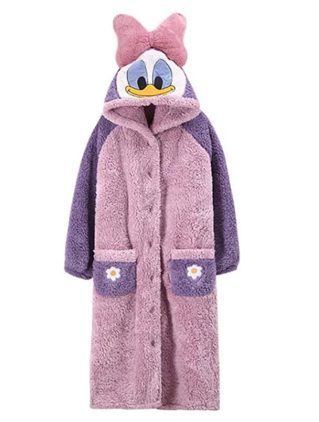 Pink Bow Cartoon Duck Hooded Fleece Robe