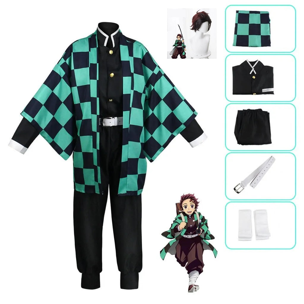Green Checkered Warrior Anime Costume