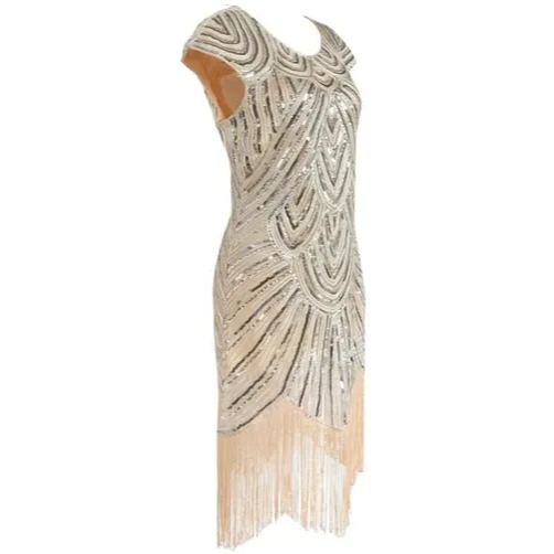 Women's Beige Gatsby Sequin Flapper 1920s Charleston Dress – view 2