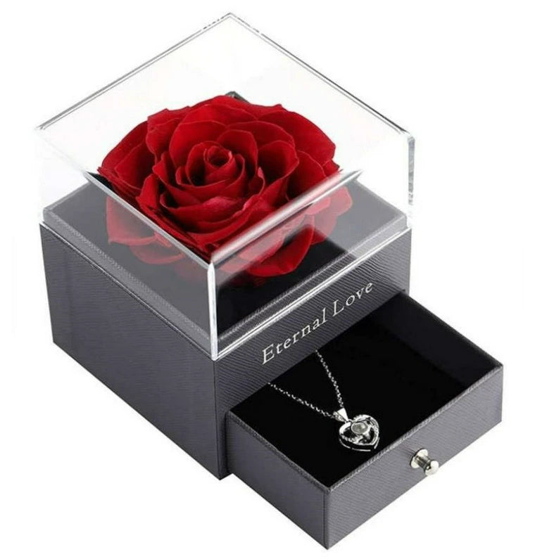 Classic Red Preserved Eternal Real Rose Flower Jewellery Box