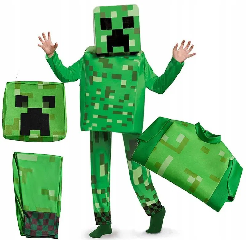 Kids Green Pixel Block Monster Costume