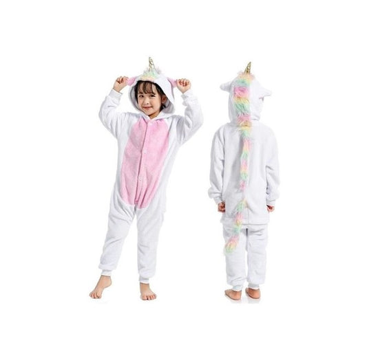 Kids Pink and White Unicorn Kigurumi Onesie Pyjamas