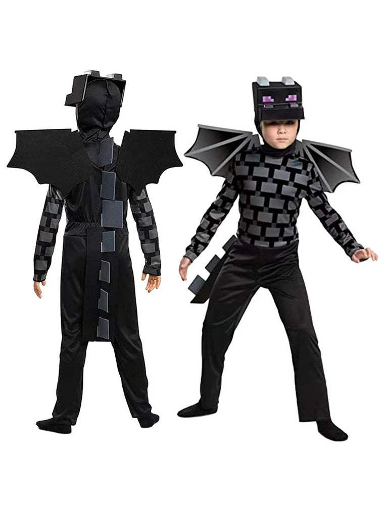 Kids Black Pixel Block Dragon Costume