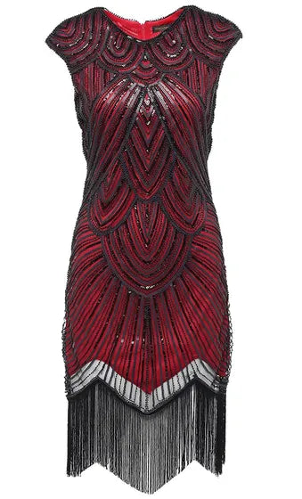Women's Red Gatsby Sequin Flapper 1920s Charleston Dress